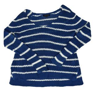 Banana Republic 100% Italian Linen Chunky V-neck Blue Striped Sweater‎ Medium